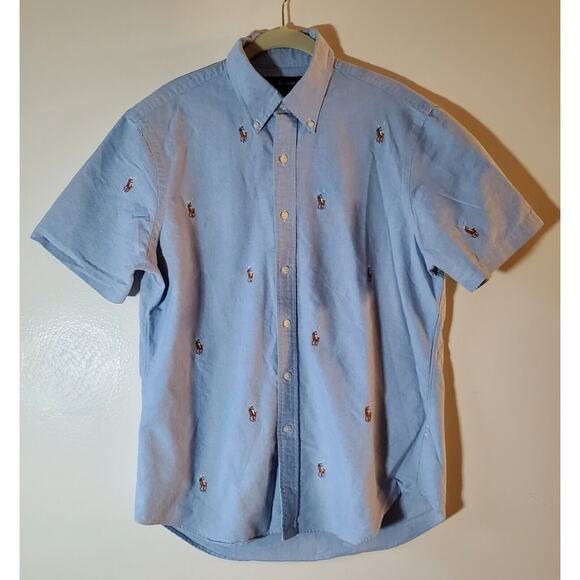 POLO RALPH LAUREN MULTI PONY CLASSIC FIT SHORT SLEEVE OXFORD SHIRT LIGHT BLUE M - Picture 1 of 9
